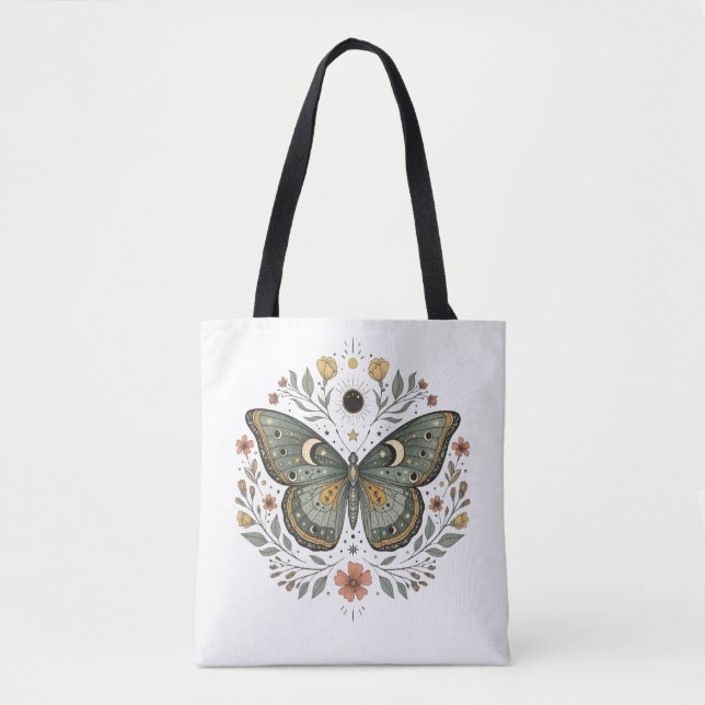 Celestial Butterfly Floral Illustration Tote Bag (Frente)