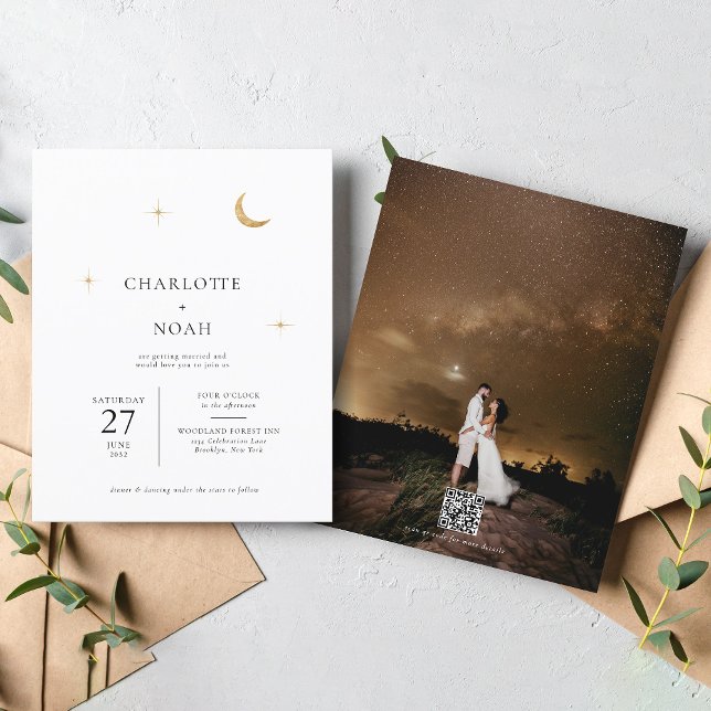 Celestial Dourada Lua Stars Foto Código QR Casamen (Criador carregado)