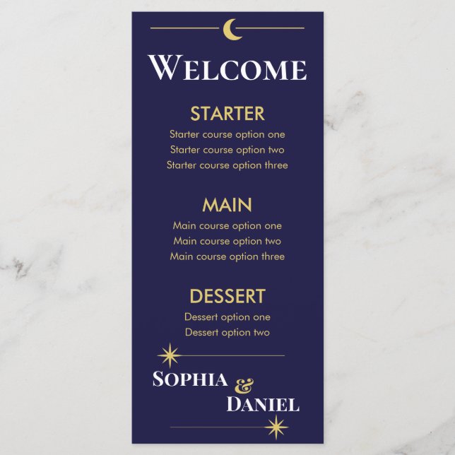 Celestial Minimalist Wedding Menu (Frente)