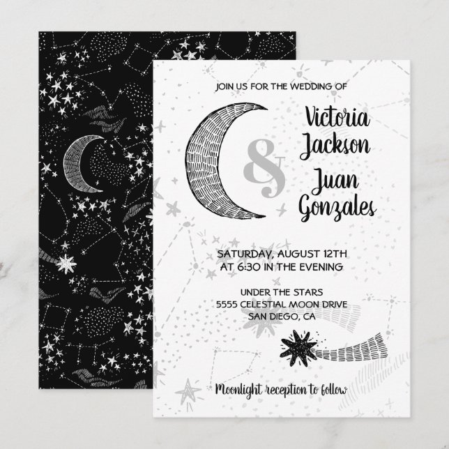 Celestial & Moon Stars Convites para Casamento (Frente/Verso)