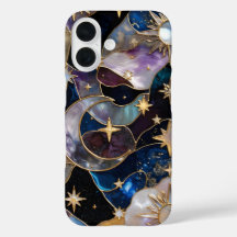 Celestial StainedGlass iPhone Case Moon Stars Gold