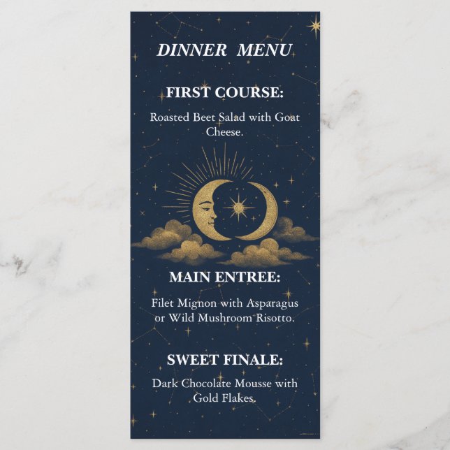 Celestial Starry Night Gold Moon Wedding Menu (Frente)