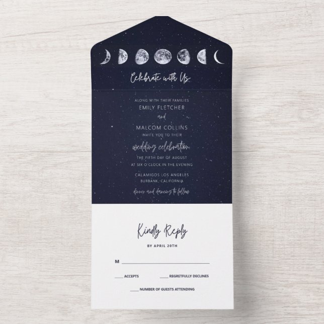 Celestial Starry Sky Moon Fases Comemoram Casament (Inside)