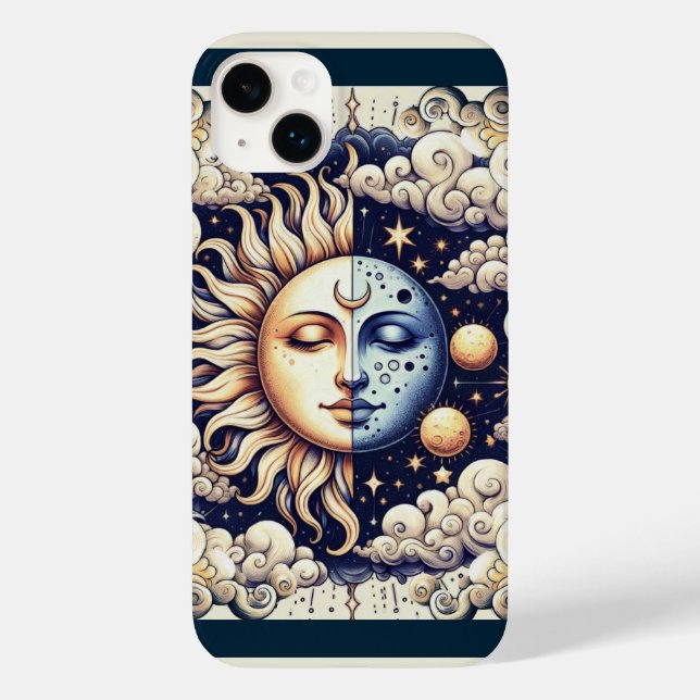 Celestial Vintage Meio Sol & Lua Azul Amarelo (Verso)