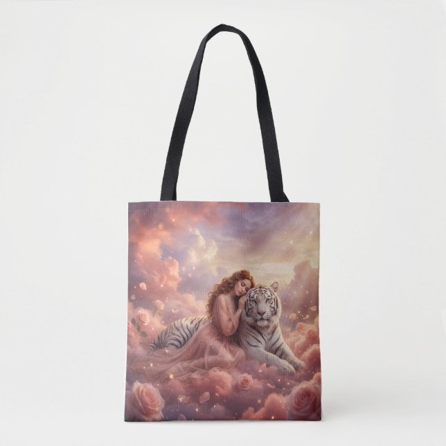 Celestial White Tiger Fantasy Tote Bag (Frente)