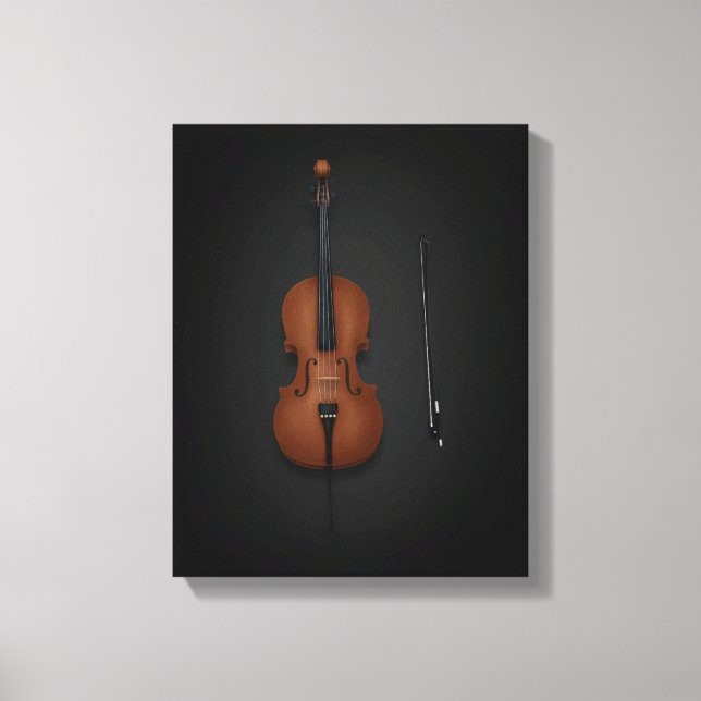 Cello e Arco lado a lado na Canvas preta 11x14 (Frente)