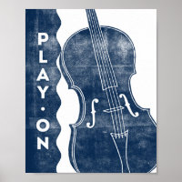 Cello Music Poster Blue White Play On Art Impressã