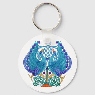 Celtic Peacocks Classic Button Chaveiro