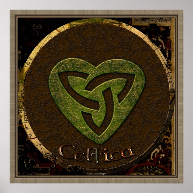 Celtic Tri-Skellion & Antique Map Irish Art Poster (Frente)