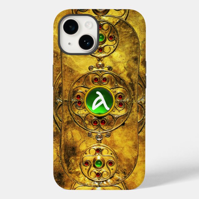 CELTIC WARRIOR SHIELD EMERALD RUBY GEM MONOGRAM (Verso)