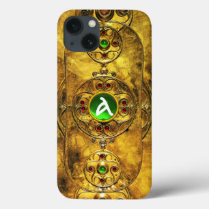 CELTIC WARRIOR SHIELD EMERALD RUBY GEM MONOGRAM