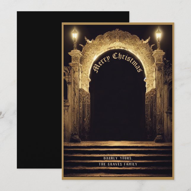 Cemitério Gótico Cena de Feliz Natal Cartão de Fér (Frente/Verso)