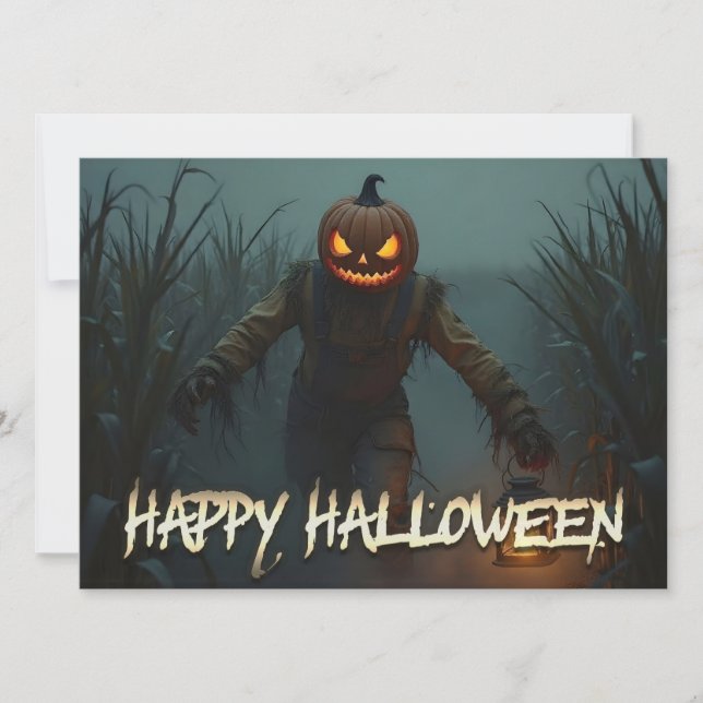 Cena Assustadora de Halloween com Cabeça de Abóbor (Frente)