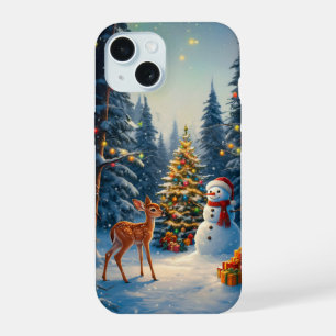 Cena da Árvore de Natal Fofo Deer Fawn Snowman