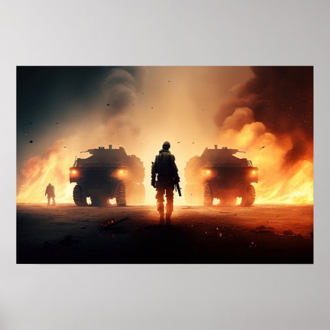 Cena de Ação Militar de poster Art (Frente)