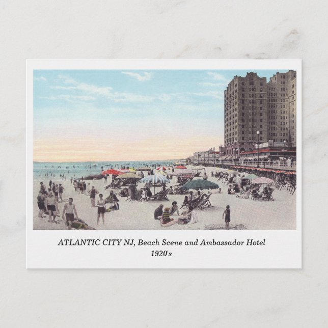 Cena de Atlantic City NJ anos 1920 na praia cartão (Frente)