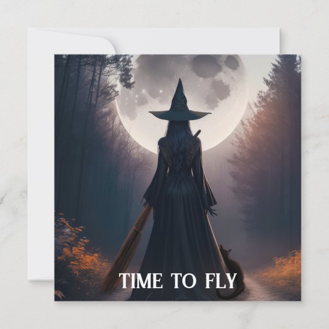 Cena de Bruxa de Outono Com Cartão de Gato Preto e (Frente)