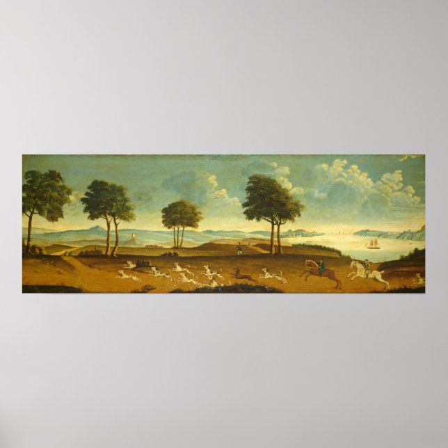 Cena de caça e porto - Poster de arte norte-americ (Frente)