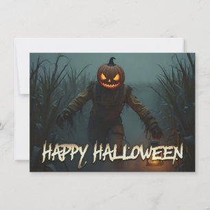 Cena de Halloween com Cabeça de Abóbora Assustador