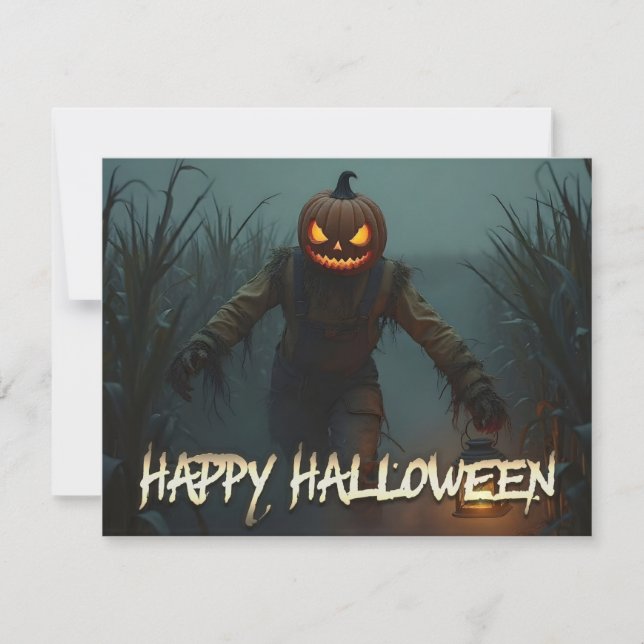 Cena de Halloween com Cabeça de Abóbora Assustador (Frente)