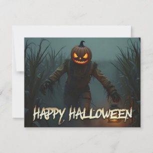 Cena de Halloween com Cabeça de Abóbora Assustador