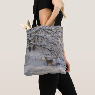 Cena de Inverno com Veados e Neve Bolsa Tote Natur