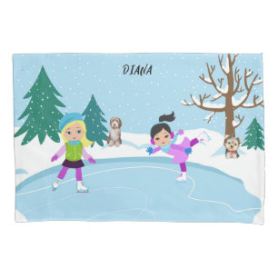 Cena de inverno Ice Skating personated Travesseiro