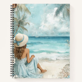 CENA DE MENINA Aquarela AZUL PASTEL NA PRAIA