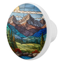 Cena de montanha florestal em vitral vintage