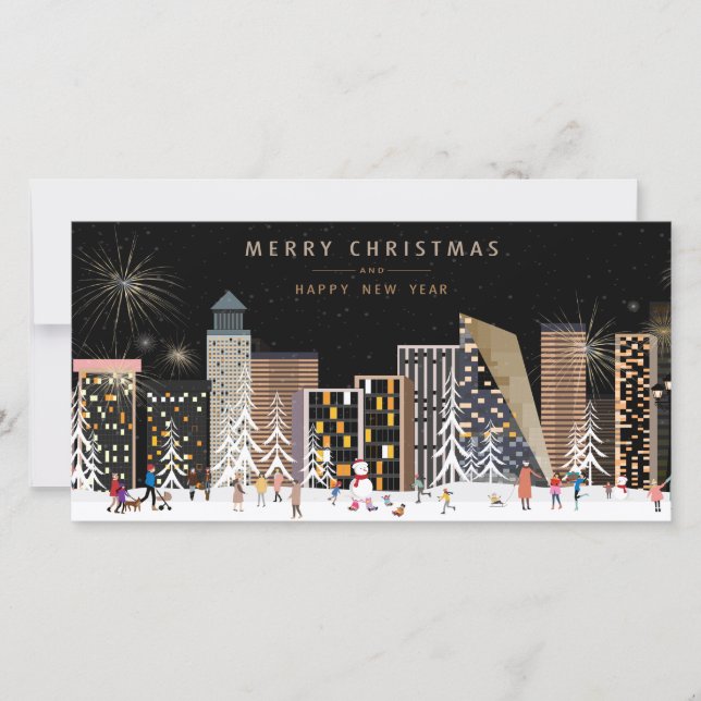 Cena de Natal da Cidade de inverno com Foto (Frente)