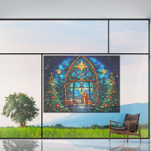 Cena de Natal em Vidro Pintado Arte de Igreja de N