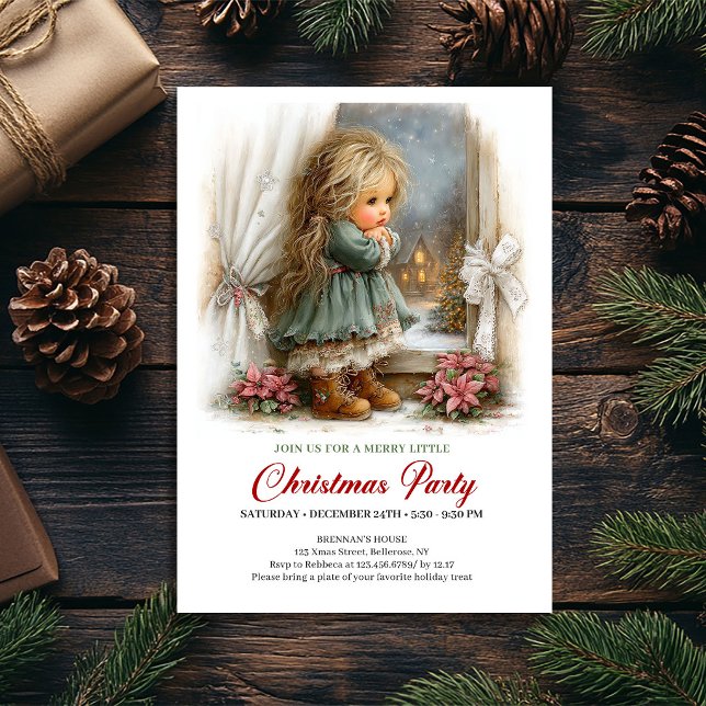 Cena de Natal Encantadora Convite para Festa Festi (Charming Christmas Scene Girl Festive Party Invite

)