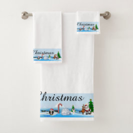 Cena de Natal Feliz no Conjunto de Toalhas