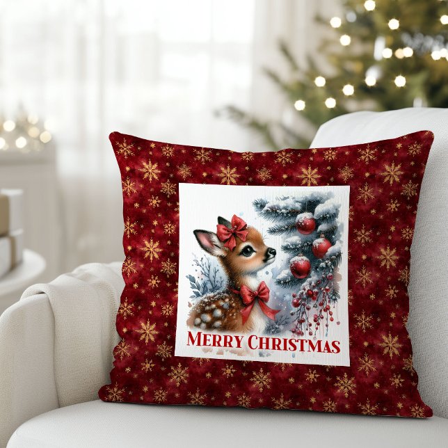 Cena de Natal silenciosa, almofada de Natal com ce (Hushed Christmas scene baby fawn Christmas pillow (51))
