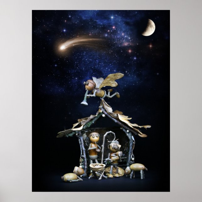 Cena de natividade Acorn elves - poster de Natal (Frente)