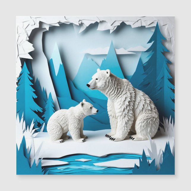 Cena de Papercraft de Ursos Polares na Floresta Ár (Frente)