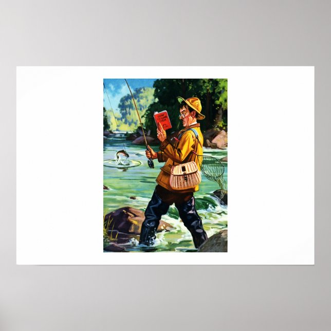 Cena de pesca divertida, Impressão de Arte Vintage (Frente)