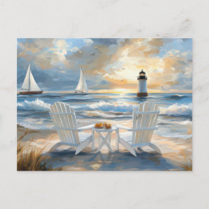 Cena de Praia de Verão Arte Costeira Cartão Postal