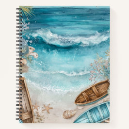 CENA DE PRAIA DE VERÃO EM Aquarela AZUL COM BARCOS