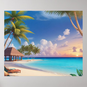 Cena de Praia do Oceano de poster Art