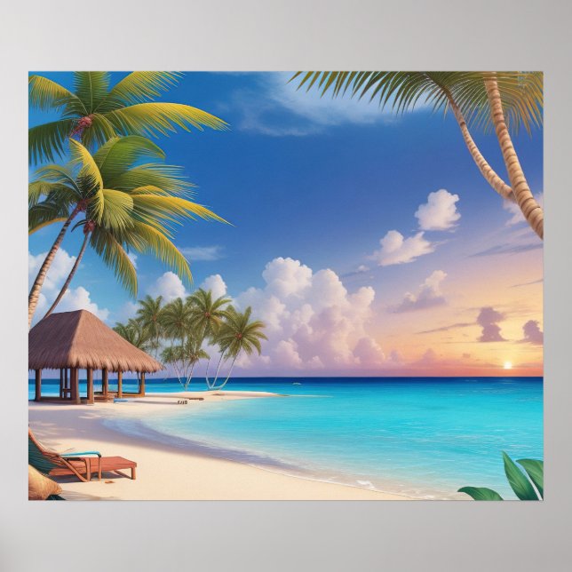 Cena de Praia do Oceano de poster Art (Frente)