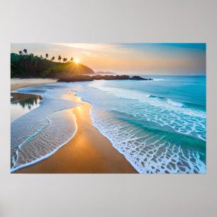 Cena de Praia do Oceano de poster Art