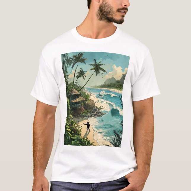Cena de Praia Tropical de Paraíso, T-Shirt (Frente)