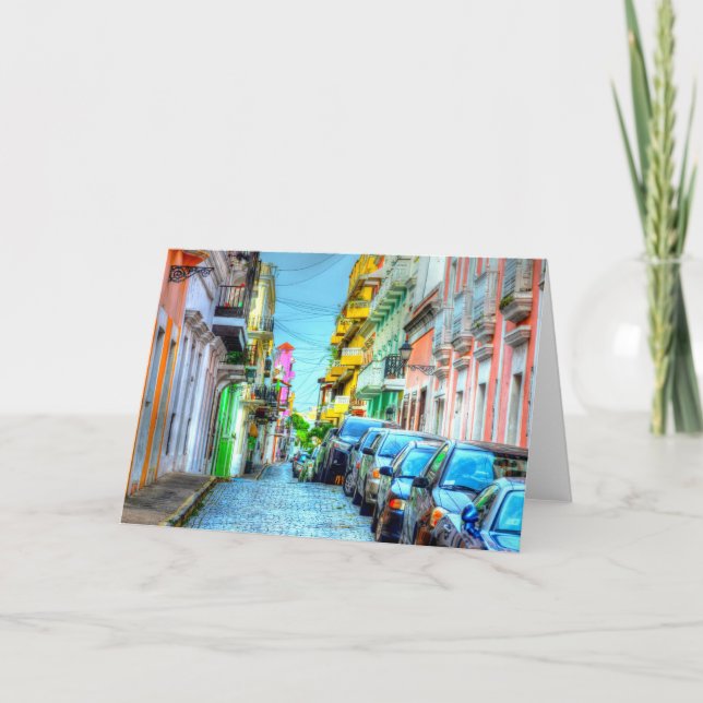 Cena de rua no cartão de saudação San Juan (Frente)