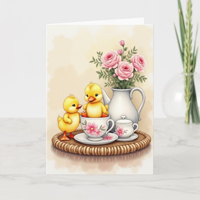 Cena do Cartão de Festa de Chá de Patinho (Frente)