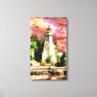 Cena do farol em tons rosa Tela de impressão