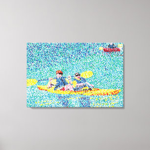 Cena do rio Kayak em Pointilismo, Canvas
