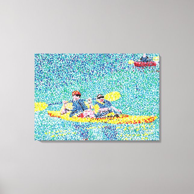 Cena do rio Kayak em Pointilismo, Canvas (Frente)