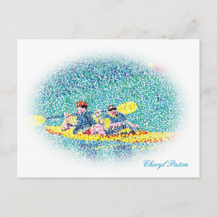 Cena do rio Oval Pointillism kayak, cartões postai