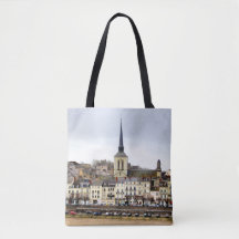 Cena do rio Saumur por todo o Impressão Tote Bag